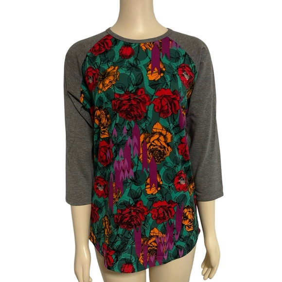 Lularoe Randy Roses Gray 3/4 Baseball Raglan Shirt‎ Womens Medium NEW. - Picture 1 of 6